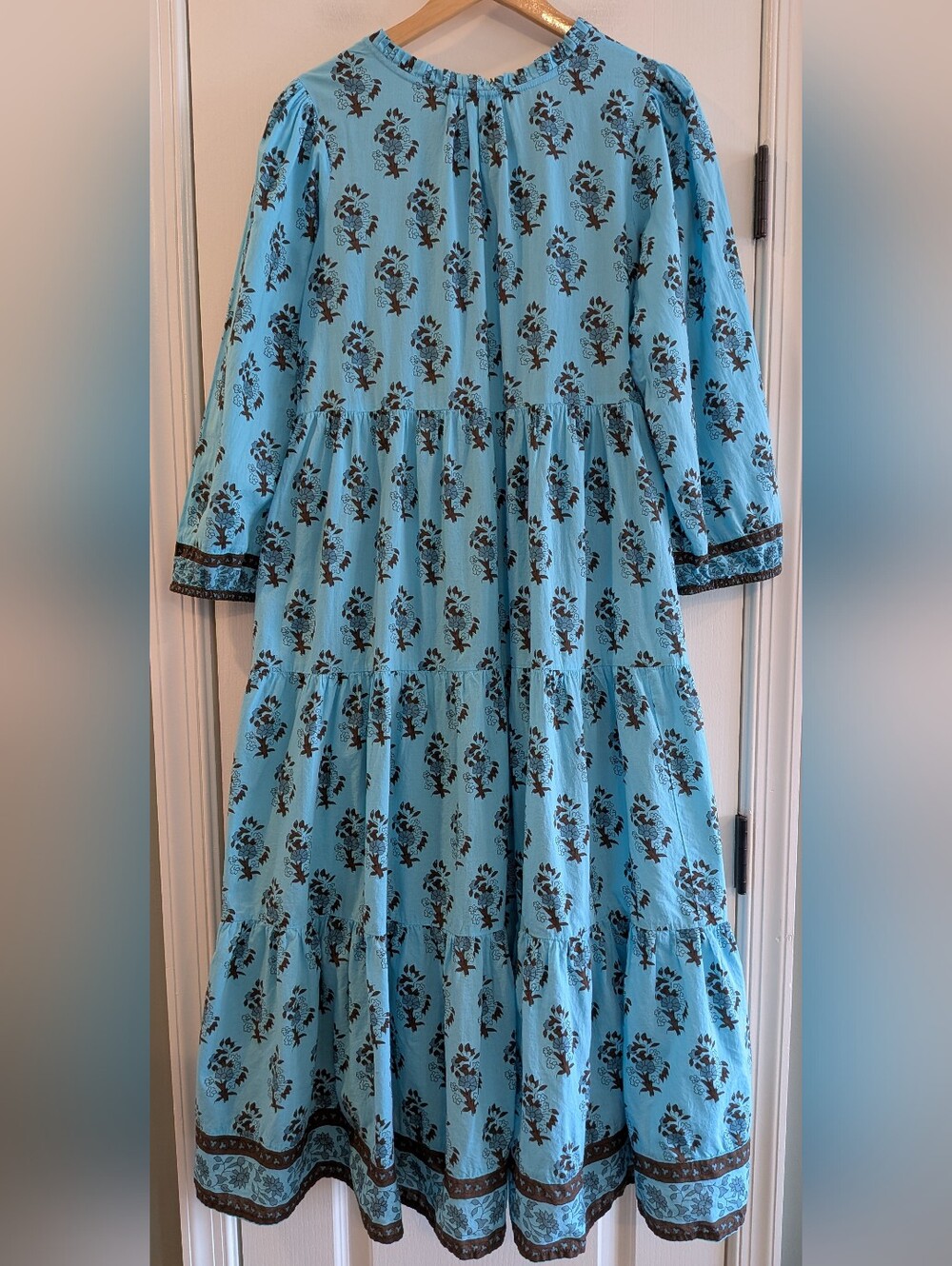 Tuckernuck Tropical Turquoise Bouquet Salty Paloma Caftan Midi Dress Size L - Picture 10 of 16